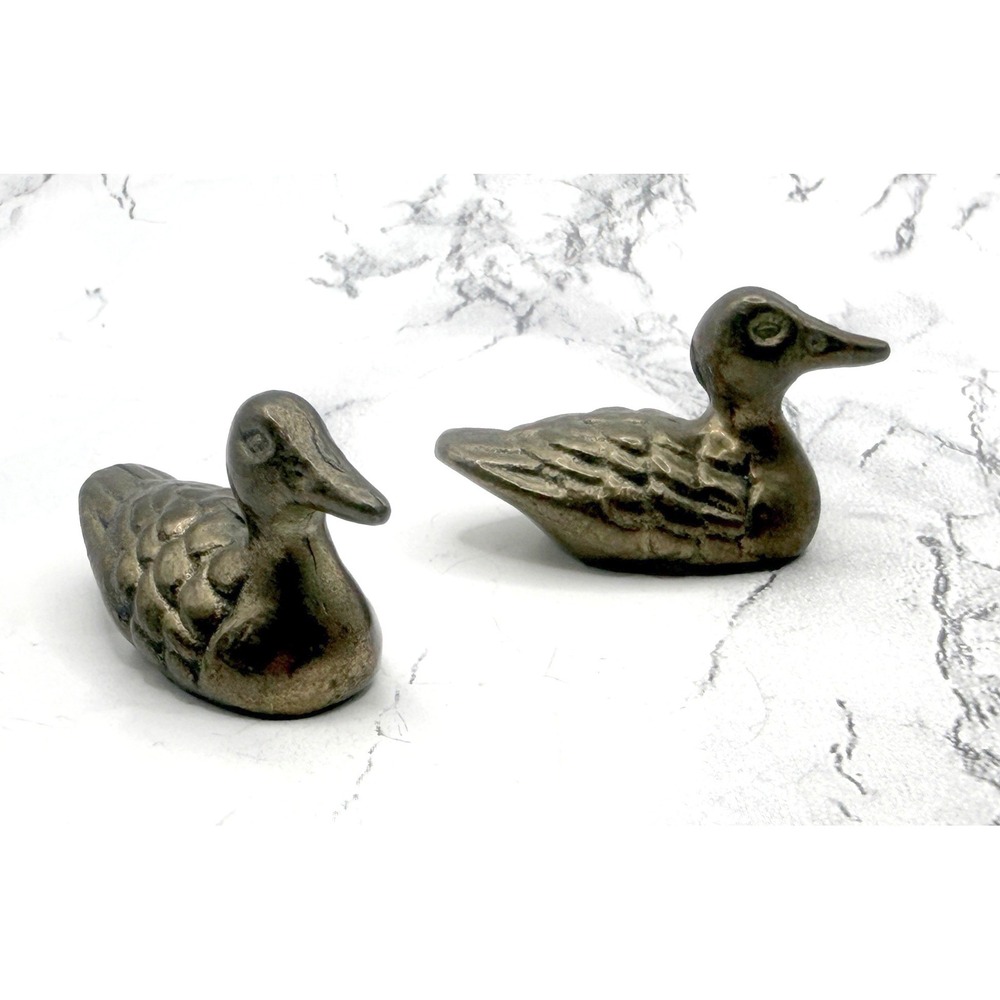 Vintage Brass Duck Miniature Figurines Pair Heavy Cast Metal 1.5"